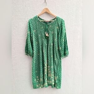 BIBA Green Boho Tassel Tie Indian Flowy Dress Women's Size 38